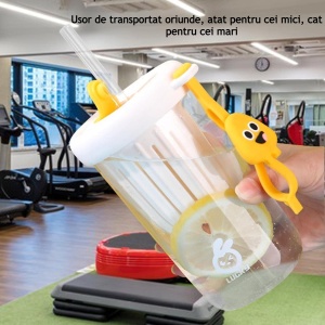 Pahar din silicon, cu capac si pai, pentru copii, Flippy, anti-cadere, compartiment pentru fructe/ceai/gheata, rezistent la temperaturi inalte, 500ml, Alb, 14.5x8.8x20 cm - Img 6