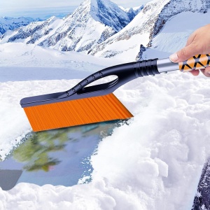 Perie de Zapada cu Racleta pentru Masina, Flippy, Multifunctionala, Demontabila, cu Maner Antiderapant, Aluminiu, Plastic, Fragmentarea Ghetii de pe Parbriz, Solutia pentru Iarna, pentru Dezghetare, 68x24x11.1 cm, Portocaliu - Img 6