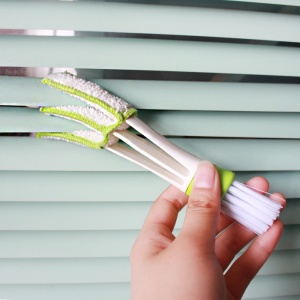 Perie Multifunctionala de Curatare, Flippy, pentru Ventilatie Auto, Doua Capete, Moale, Microfibra, Alb-Verde, 16.25cm - Img 9