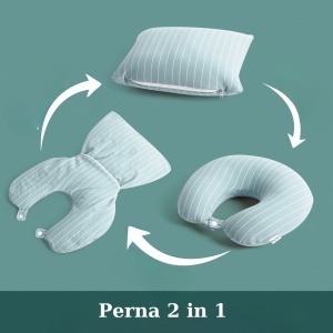Perna de calatorie, Flippy , 2 in 1, cu Particule de Spuma cu Memorie, Verde - Img 3