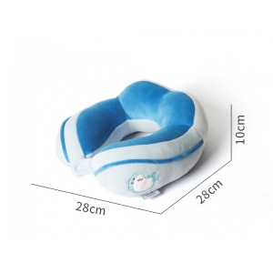 Perna de Calatorie, Flippy, Pentru Gat si Cap, Umplutura din Bumbac, 28x28x10 cm, cu Model Brodat Delfin, Albastru - Img 4