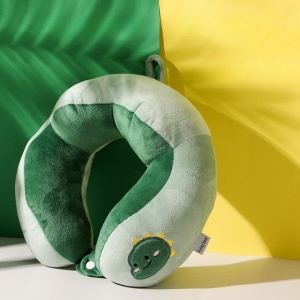 Perna de Calatorie, Flippy, Pentru Gat si Cap, Umplutura din Bumbac, 28x28x10 cm, cu Model Brodat Dinozaur, Verde - Img 5