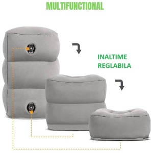 Perna Gonflabila Multifunctionala, Flippy, pentru Picioare, Cap, 3 Straturi, Inaltime Reglabila, 17.8 x 25.4 x 42.9 cm, Gri Inchis - Img 3