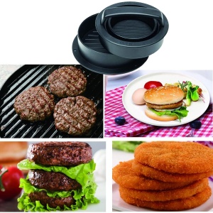 Presa dubla pentru hamburgeri 2 in 1, forma si presa, doua dimensiuni, cu maner, usor de curatat si folosit, material ABS, 100 de foi hartie de copt incluse, 13x13.5x7 cm, fara lipire, neagra - Img 3