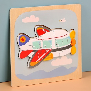 Puzzle Montessori din Lemn pentru Copii, Flippy, 3D, 0-3 Ani, Model Avion, Educativ, Intuitiv, Creativ, 6 Piese, 15x15x0.5 cm, Multicolor - Img 4