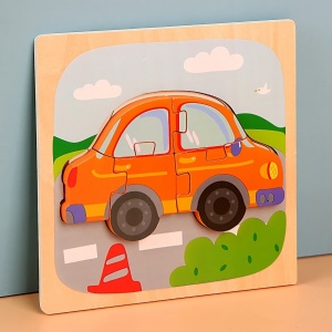 Puzzle Montessori din Lemn pentru Copii, Flippy, 3D, 0-3 Ani, Model Masina, Educativ, Intuitiv, Creativ, 5 Piese, 15x15x0.5 cm, Multicolor - Img 5