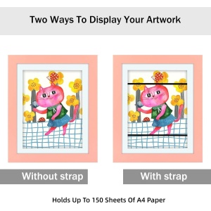 Rama Foto Flippy, cu Magnet, din Lemn, cu Spatiu Pentru Depozitare, Pentru Desene si Picturi A4, Sticla Securizata, Rama MDF, 21x30 cm, Roz - Img 5