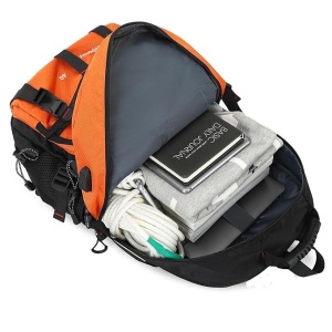 Rucsac Multifunctional de Alpinism, Flippy, Capacitate 36-55 L, de Calatorie, Impermeabil, Slot USB Incarcare Telefon, Bretele Reglabile, 52 x 34 x 19 cm, Portocaliu - Img 3