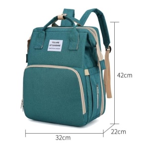 Rucsac Multifunctional pentru Mamici, Flippy, cu Patut Pliabil si Baza de Schimbat, Rezistent la Apa, Capacitate Mare, Usor, Compartimente Multiple, Buzunar Termic pentru Lapte, 42 x 32 x 22 cm, Verde - Img 3