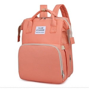Rucsac Multifunctional pentru Mamici, Flippy, cu Patut Pliabil si Baza de Schimbat, Rezistent la Apa, Capacitate Mare, Usor, Compartimente Multiple, Buzunar Termic pentru Lapte, 42 x 32 x 22 cm, Roz Pudra - Img 5