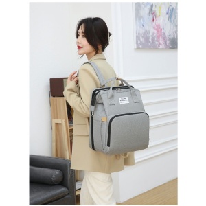 Rucsac Multifunctional pentru Mamici, Flippy, cu Patut Pliabil si Baza de Schimbat, Rezistent la Apa, Capacitate Mare, Usor, Compartimente Multiple, Buzunar Termic pentru Lapte, 42 x 32 x 22 cm, Gri - Img 12