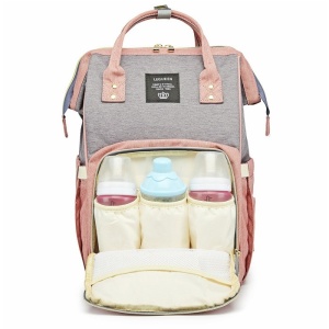 Rucsac Multifunctional pentru Mamici, Flippy, din Panza Oxford, Compartimentare Multipla, Impermeabil, 43 x 18 x 26 cm, Roz/Gri - Img 8