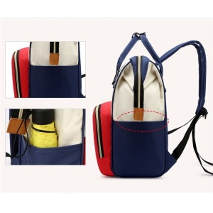 Rucsac Multifunctional pentru Mamici, Flippy, din Panza Oxford, Compartimentare Multipla, Impermeabil, 43 x 18 x 26 cm, Alb/Rosu/Albastru - Img 4