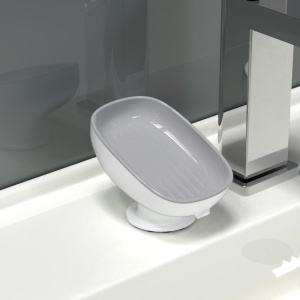 Savoniera din Plastic, Flippy, cu Ventuza, Design Modern, Gri - Img 3