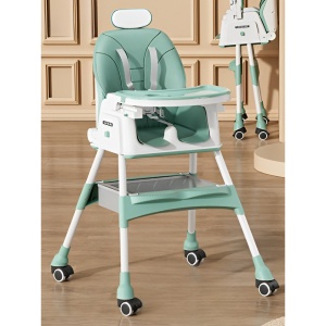 Scaun de Masa pentru Bebelusi si Copii Flippy, cu Roti, cu Tetiera, Telescopic, Pliabil, Masuta Reglabila, Suport Picioare, Scaun cu Invelis Piele Artificiala, Centura Siguranta, Spatiu Depozitare, 97 x 73 x 65 cm, Albastru - Img 3