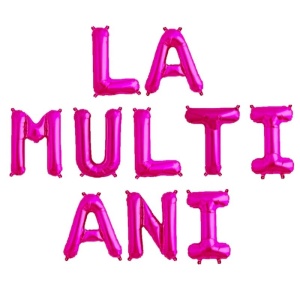 Set 10 Baloane din Folie Metalizata, Flippy, Figurine Litere, Model La multi ani, Tema Aniversare, 40 cm, Ambalaj Individual, Pai Inclus, Umflare cu Aer sau Heliu, Roz - Img 1