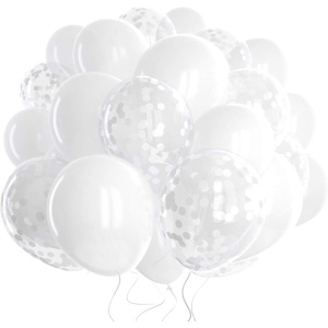 Set 10 Baloane din Latex, Flippy, Model Party, 30 cm, 5x Alb, 5x Transparent Confetti, 2.8 g - Img 4
