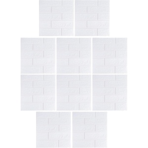 Set 10 Placi Tapet 3D, Flippy, 35 x 38 cm, Grosime 3 mm, din Polietilena, Model Caramida, Suprafata acoperita 1.33 mp, Alb - Img 6