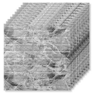 Set 10 Placi Tapet 3D, Flippy, 70 x 77 cm, Grosime 3 mm, din Polietilena, Model Caramida, Suprafata acoperita 5.3 mp, Marmura Gri - Img 2