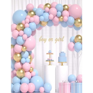 Set 106 Baloane din Latex, Flippy, Model Petrecere pentru Arcada, Baloane Party, 12 cm, 30 cm, 45 cm, Roz, Albastru, Gold - Img 1