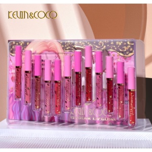 Set 12 Lip Gloss Kevin&Coco, nuante de rosu, rose, nude, roz, cutie dreptunghiulara, 26.5x16.5x2.2 cm, 200 g, multicolor - Img 4