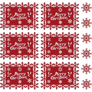 Set 12 Servete pentru Masa si Suporturi de Pahare/Tacamuri, Flippy, Scris Merry Christmas, 6 Servete 25x35 cm, 6 Suporturi de 10x10 cm, Rosu - Img 1
