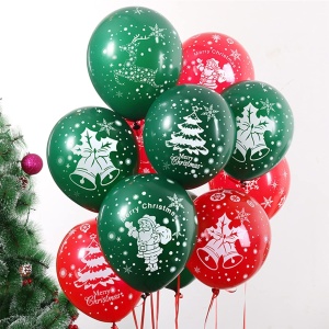 Set 16 Baloane din Latex, Flippy, Model Merry Christmas, Tematica Craciun, 25 cm, Verde Rosu - Img 6