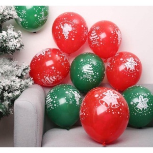 Set 16 Baloane din Latex, Flippy, Model Merry Christmas, Tematica Craciun, 25 cm, Verde Rosu - Img 8