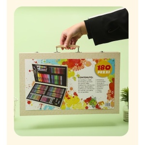 Set 180 Piese pentru Desen si Pictura, Flippy, Tip Servieta din Lemn, Model Natur, 46 x 30.9 x 4.1 cm, Multicolor - Img 2