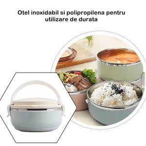 Set 2 Caserole pentru alimente Flippy, lunch box, 1400 ml, otel inoxidabil, maner, valva aerisire, 15.5 x 15 cm, inchidere etansa, multicolor - Img 2
