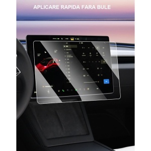 Set 2 Folii de Sticla Securizata, Flippy, Compatibila cu Tesla Model 3 / Tesla Model Y, Ecran Frontal si Spate, Anti Blue-Ray, 4K Ultra HD, Anti-amprenta, 2.5D, Transparent - Img 8