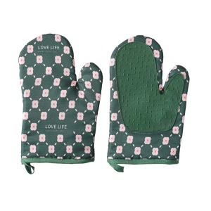 Set 2 manusi cuptor Flippy, manusa de bucatarie, rezistenta 330 grade, textil si cauciuc, 26.5x18 cm, verde