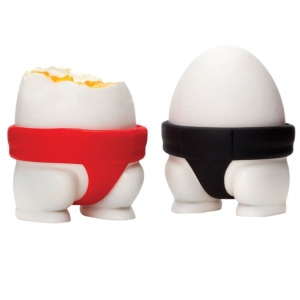 Set 2 Suporturi pentru Oua Fierte, Flippy, Model Sumo, din Silicon si PP, Multicolor - Img 1