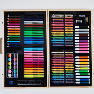 Set 220 Piese pentru Desen si Pictura, Flippy, Tip Servieta din Lemn, Model Natur, 48 x 30 x 5 cm, Multicolor - Img 4