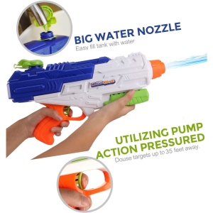 Set 2x Pistol cu Apa pentru Copii, Rezervor, Pentru Piscina/Plaja, Flippy, 6ani+, Roz + Albastru, 1200 ML - Img 3
