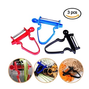 Set 3 Accesorii de Decojire, Razuire si Feliere, Flippy, pentru Legume si Fructe, Negru-Rosu-Albastru - Img 3