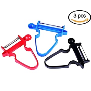 Set 3 Accesorii de Decojire, Razuire si Feliere, Flippy, pentru Legume si Fructe, Negru-Rosu-Albastru - Img 1