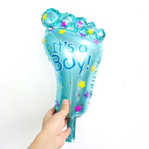 Set 3 Baloane din Folie Metalizata, Flippy, Figurine Picior 46x79 cm, Inima 45cm, Stea 45cm, Model It's a Boy, Tema Gender Reveal, Ambalaj Individual, Pai Inclus, Umflare cu Aer sau Heliu, Albastru - Img 7