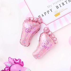 Set 3 Baloane din Folie Metalizata, Flippy, Figurine Picior 46x79 cm, Inima 45 cm, Stea 45cm, Model It's a Girl, Tema Gender Reveal, Ambalaj Individual, Pai Inclus, Umflare cu Aer sau Heliu, Roz - Img 10