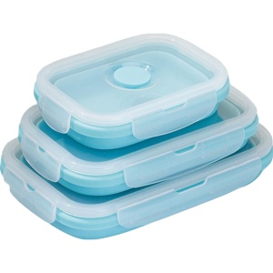 Set 3 caserole pliabile Flippy, din silicon, rezistenta la temperaturi ridicate, usor de depozitat si curatat, 350/500/800 ml, utilizare in cuptorul cu microunde, albastra - Img 1