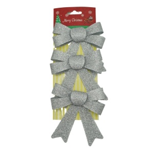 Set 3 fundite pentru brad, Argintii, cu sclipici, 10 x 11 cm, din poliester, Flippy - Img 1