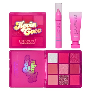 Set 3 Produse de Machiaj, KEVIN &amp; COCO, Pink Hearted, 9 culori, 15.5 x 13 x 3.4 cm - Img 8