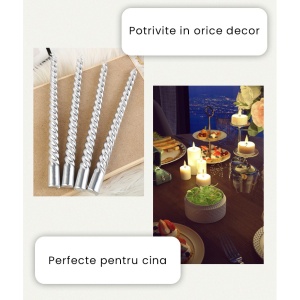 Set 4 Lumanari pentru Masa, Cina, Decor, Flippy, Model Rasucit, Lungime 25 cm, Mov - Img 3