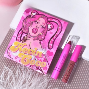 Set 4 Produse de Machiaj, KEVIN &amp; COCO, Pink Loving-heart Leopard Girl, 18 culori, 20.5 x 18.2 x 2.2 cm - Img 2