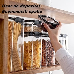 Set 4 Recipiente Depozitare Alimente, Flippy, pentru Organizare Bucatarie, cu Inchidere Ermetica, Transparent, Plastic fara BPA, Compatibile cu Masina de Spalat Vase, Diferite Dimensiuni, 350 ml, 1300 ml, 2700 ml, 4600 ml - Img 3