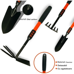 Set 4 Unelte de Gradina Flippy, Maner extensibil, pentru Plantare Prelucrare Sol si Ingrijire Plante, Material otel carbon, negru - Img 2