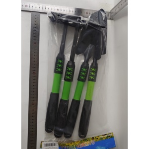 Set 4 Unelte de Gradina Flippy, pentru Plantare, Prelucrare Sol si Ingrijire Plante, Material PVC Carbon, Grebla, Sapaliga cu Cap Dublu, Lopata Mica, Lopata Lata, 43 x 11 cm, Negru/Verde - Img 3