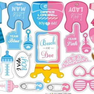 Set 43 de Accesorii pentru Petrecere, Flippy, Props pentru Coltul de Poze, Gender Reveal, Tematica Baby Shower, Albastru-Roz - Img 3