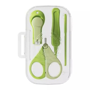 Set 4in1 de Ingrijire Unghii pentru Bebelusi, Flippy, Cutie de Depozitare Texturata, 0-6 Ani, 13.6x8x2 cm, Verde - Img 1