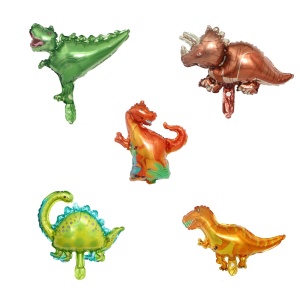 Set 5 Baloane Folie Metalizata, Flippy, Figurine Dinozauri, 30 cm, Ambalaj Individual, Pai inclus, Umflare cu Aer sau Heliu, Multicolor - Img 1